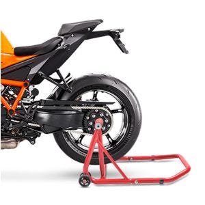 Paddockstativ med én svingarm kompatibel med KTM 1390 Super Duke R / EVO 2024 ConStands Single-Classic rød