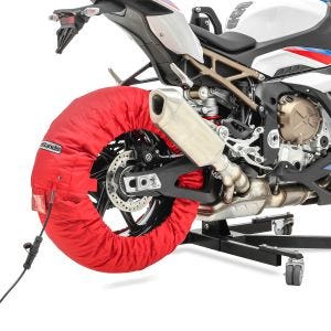 Motorsykkel dekkvarmer sett Snaefell ConStands 30-99°C digital egnet for forhjul og bakhjul rød DPLB3