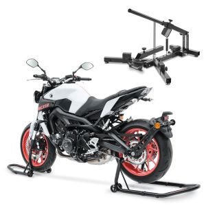 Sett med dekkskifter + motorsykkelstativ foran og bak egnet for KTM 790 / 390 Duke Constands