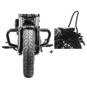Set Sturzbügel Craftride mit Gummipads und Sissybar SR1 mit Pad für Harley Sportster 1200 Nightster 08-12 schwarz_1