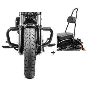 Set Sturzbügel Craftride mit Gummipads und Sissybar Tall mit Pad für Harley Sportster Forty-Eight 48 10-20 schwarz_1