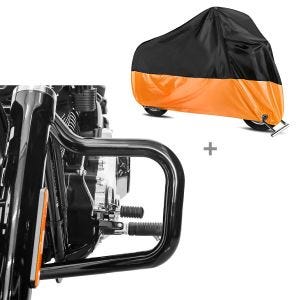 Set Motorrad Sturzbügel Craftride Mustache Harley Softail Fat Bob 114 18-20 in schwarz +  Abdeckplane Craftride XXXL in schwarz-orange_1