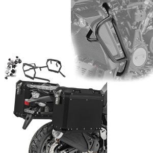 Sett med håndtak + aluminiumskoffert + bagasjeholder egnet for choppere / spesialsykler Pan America 1250 / Special 21-24 GX38-45 svart