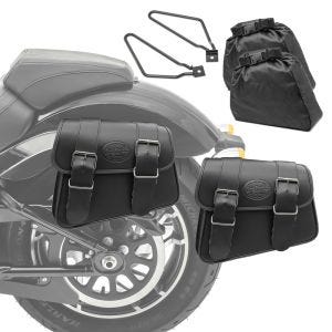 Set 2x Satteltaschen + Halter für Harley Davidson Dyna Super Glide Custom Craftride Montana schwarz_1