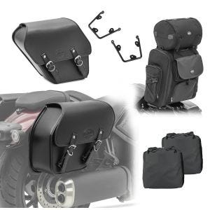 Set Satteltaschen mit Halter + Sissybar Tasche für Honda Rebel 500 17-21 Craftride Fargo_1