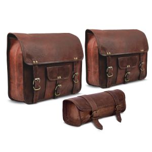 Salveskesett i skinn som passer til Indian Scout Bobber / Twenty med verktøyruller Craftride SW2 3 stykker brun