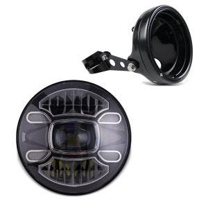 LED frontlys sett 7 tommer egnet for motorsykkel universal frontlykt svart Craftride F7