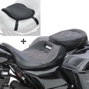 Set SB12 Sitzbank für Harley Davidson Touring 09-20 Craftride RH3 schwarz-orange und Gel Sitzkissen Tourtecs L_1