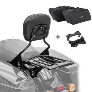 Sissybar mit Gepäckträger AW + Montagekit + Seitenkoffer Innentaschen für Harley Touring 14-20 schwarz Craftride_1