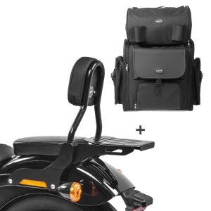 Sissy Bar CL Fix + Hecktasche XL für Harley Softail Slim 18-20 mit Gepäckträger schwarz Craftride_1