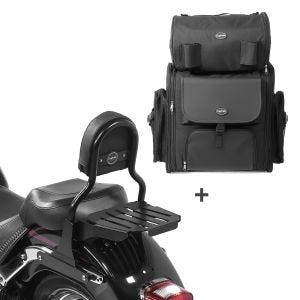 Sissy Bar CL Fix + Hecktasche XL für Harley Fat Boy 07-17 mit Gepäckträger schwarz Craftride_1