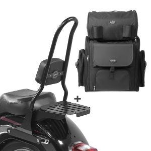 Sissy Bar CSXL Fix + Hecktasche XL für Harley Softail 07-17 mit Gepäckträger schwarz Craftride_1