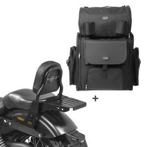 Sissy Bar CSS Fix + Hecktasche XL für Harley Dyna Street Bob 09-17 mit Gepäckträger schwarz Craftride_1