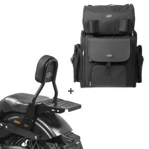 Sissy Bar CL Fix + Hecktasche XL für Harley Dyna Street Bob 09-17 mit Gepäckträger schwarz Craftride_1