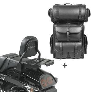 Sissy Bar CSS Fix + Hecktasche LX für Harley Dyna Fat Bob 10-17 mit Gepäckträger schwarz Craftride_1
