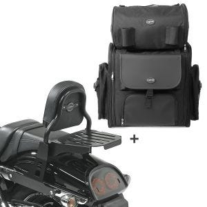 Sissy Bar CSS Fix + Hecktasche XL für Harley Dyna Fat Bob 10-17 mit Gepäckträger schwarz Craftride_1