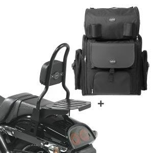 Sissy Bar CSM Fix + Hecktasche XL für Harley Dyna Fat Bob 10-17 mit Gepäckträger schwarz Craftride_1