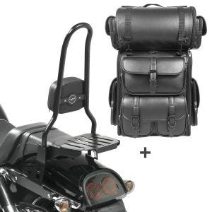 Sissy Bar CSXL Fix + Hecktasche LX für Harley Dyna Fat Bob 10-17 mit Gepäckträger schwarz Craftride_1