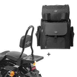 Sissy Bar CSM Fix + Hecktasche XL für Harley Sportster 883 Iron 09-20 mit Gepäckträger schwarz Craftride_1