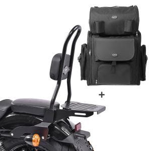 Sissy Bar CSL Fix + Hecktasche XL für Harley Sportster 883 Iron 09-20 mit Gepäckträger schwarz Craftride_1