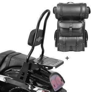 Sissybar CSL + Hecktasche LX für Harley Dyna Fat Bob 10-17 abnehmbar mit Gepäckträger Craftride_1