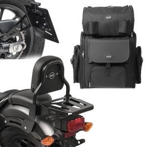 Set Sissybar mit Gepäckträger + Hecktasche + Kennzeichenhalter seitlich für Honda Rebel 500 17-21 Craftride SL3_1