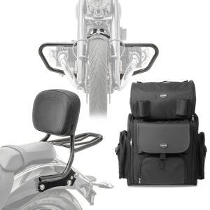 Motorrad Sissybar mit Gepäckträger + Tasche + Sturzbügel für BMW R 18 / Classic 20-21 Craftride QX2_1