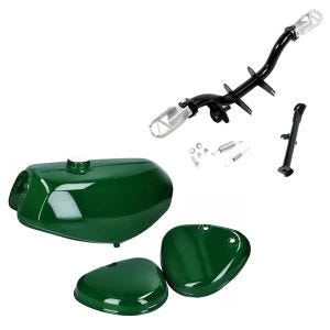 Sett: Simson S51 tank / bensintank med sidedeksel Craftride mørkegrønn med fotstøtteholder inkludert sidestativ