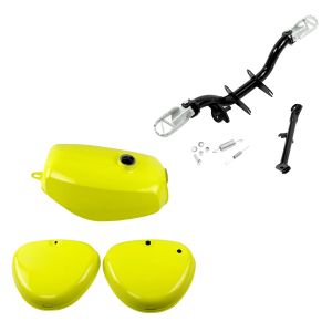 Sett: Tank / bensintank egnet for Simson S51 med sidedeksel Craftride gul med fotstøtteholder inkludert sidestativ