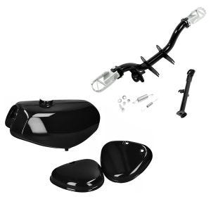 Sett: Tank / bensintank egnet for Simson S51 med sidedeksel Craftride sort med fotstøtteholder inkl. sidestativ