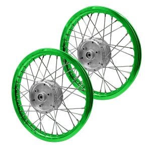 Sett med 2x eiker hjulfelg aluminium 1,6x16 egnet for Simson S51 S50 S70 Schwalbe KR51 aluminiumsfelg Craftride AF16S grønn