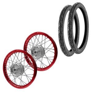 Sett med 2x eiker hjulfelg aluminium 1,6x16 egnet for Simson S51 S50 S70 Schwalbe KR51 aluminiumsfelg Craftride AF15 rød + 2x dekk Vee Rubber VRM099 foran bak