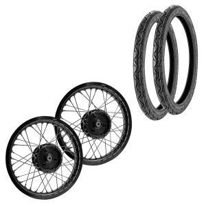 Sett med 2x felg 1,85x16 brede eiker hjul aluminium egnet for Simson S51 S50 S70 Schwalbe KR51 aluminiumsfelg Craftride AF21 svart + 2x dekk Vee Rubber VRM099 foran bak