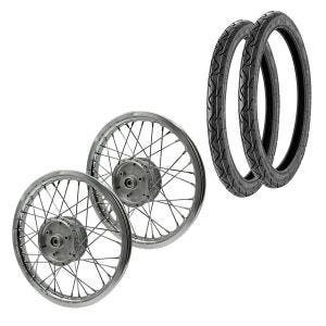 Sett med 2x felger 1,85x16 brede aluminium eiker hjul egnet for Simson S51 S50 S70 Schwalbe KR51 aluminiumsfelg Craftride AF24 + 2x dekk Vee Rubber VRM099 foran bak