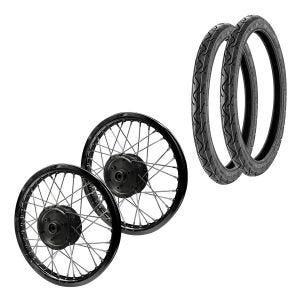 Sett med 2x eiker hjulfelg aluminium 1,6x16 egnet for Simson S51 S50 S70 Schwalbe KR51 aluminiumsfelg rustfrie ståleiker Craftride AF27 svart + 2x dekk Vee Rubber VRM099 foran bak