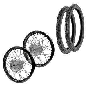Sett med 2x eiker hjulfelg aluminium 1,6x16 egnet for Simson S51 S50 S70 Schwalbe KR51 aluminiumsfelg Craftride AF28 svart + 2x dekk Vee Rubber VRM099 foran bak
