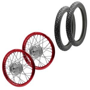 Sett med 2x eiker hjulfelg aluminium 1,6x16 egnet for Simson S51 S50 S70 Schwalbe KR51 aluminiumsfelg Craftride AF15 rød + 2x dekk Vee Rubber VRM094 foran bak