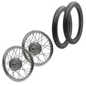 Sett med 2x eiker hjulfelg stål 1,5x16 egnet for Simson S51 S50 S70 Schwalbe KR51 stålfelg forkrommet Craftride AF19 + 2x dekk Vee Rubber VRM094 foran bak