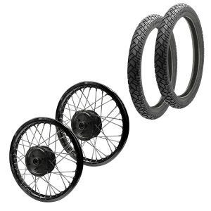 Sett med 2x eiker hjulfelg aluminium 1,6x16 egnet for Simson S51 S50 S70 Schwalbe KR51 aluminiumsfelg rustfrie ståleiker Craftride AF27 svart + 2x dekk Vee Rubber VRM094 foran bak