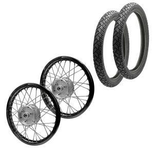 Sett med 2x eiker hjulfelg aluminium 1,6x16 egnet for Simson S51 S50 S70 Schwalbe KR51 aluminiumsfelg Craftride AF28 svart + 2x dekk Vee Rubber VRM094 foran bak