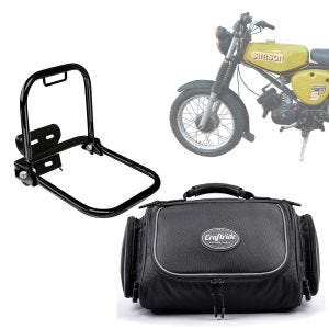 Sett motorsykkel hale bag nylon med regntrekk + bak bagasjeholder sammenleggbar egnet for Simson S50 S51 S70 Craftride TT14 svart