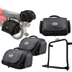 Sett med 3x motorsykkel halebag nylon med regntrekk + sidebagasjeholder egnet for Simson S50 S51 S70 Craftride TT24 svart