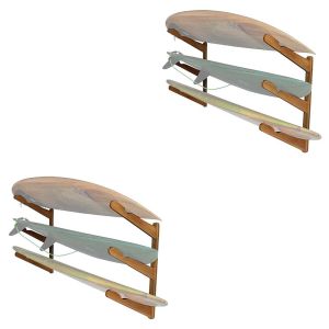 Sett med 2x bambus surfebrettholder BH7 Cranit snowboard / ski veggfeste