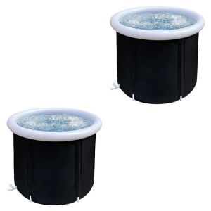 Sett med 2x isbad oppblåsbar Cranit EB14 PVC isfat bærbar 75 x 75 cm svart