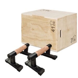 Sett par Push Up Paralletter 40 cm + Plyo Box 31x36x41 cm laget av tre Cranit PB9 push-up bars og Crossfit boks