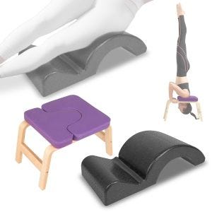Sett hodestøttekrakk + ryggradskorrektor for yoga og pilates Cranit KW15 hodestående stol og ryggforlengelse