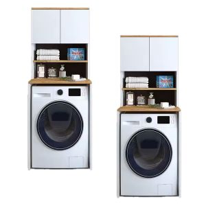 2x Waschmaschinenschrank Divit WS1 Waschmaschinen Tower mit T&uuml;ren in Wei&szlig;- Eiche 65cm x 60cm x 184cm