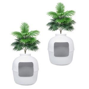 Sett med 2x kattesandbokser med kunstige planter Divit KK16 planter kattetoalett