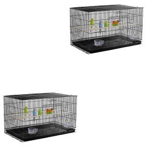 Sett med 2x fuglebur med trestenger Divit fuglevolier med skittbrett 76 x 45 x 46 cm PL8 svart