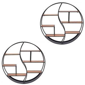Sett med 2x vegghyller rundt tre med metallramme Divit flytende hylle med 6 hyller 68cm diameter RE15 svart